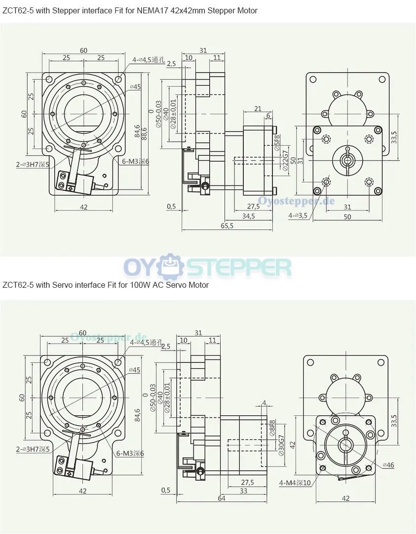 Hohlwellen Drehtisch Getriebe,Übersetzung 5:1/10:1 für 42mm NEMA 17 Schrittmotor